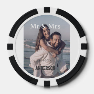 Herr & Frau fügen Familienname Foto Datum Hochzeit Pokerchips