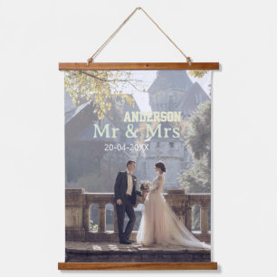 Herr & Frau fügen Familienname Foto Datum Hochzeit Wandteppich Mit Holzrahmen