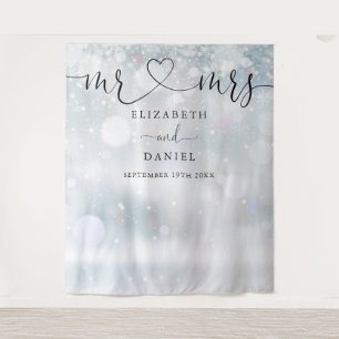 Herr Frau Herz Schrift Winter Hochzeitsfoto Hinter Wandteppich