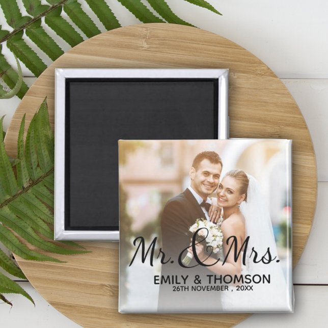 Herr & Frau | Hochzeit | Benutzerdefiniertes Foto  Magnet (Mr & Mrs | Wedding | Custom Photo Square Magnet)