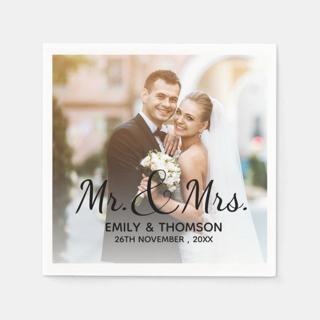 Herr & Frau | Hochzeit | Custom Foto Paper Napkin Serviette (Vorderseite)