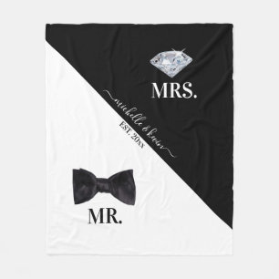 Herr & Frau Hochzeit Schwarz & Weiß Fleecedecke