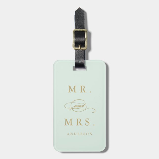 Herr & Frau in Mint & Gold | Gepäckanhänger (Vorderseite vertikal)