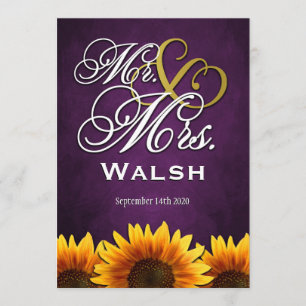 Herr & Frau Lila Sunflower Wedding Einladungen