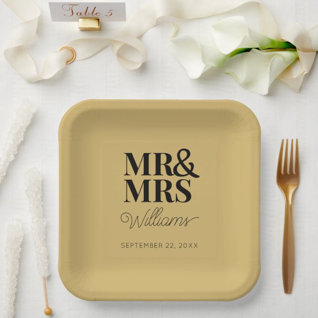 Herr & Frau Minimal Simple Modern Disposable Pappteller (Hochzeit)