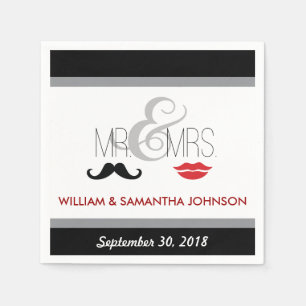 Herr & Frau Mustache und Lipstick Napkins (schwarz Serviette