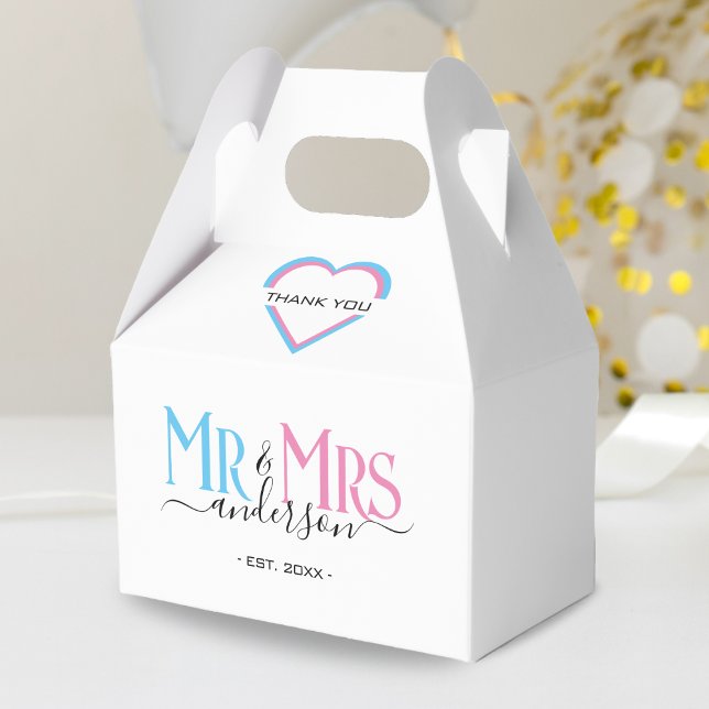 Herr & Frau Newlywed Gastgeschenk Hochzeit Vielen  Geschenkschachtel (pink & blue mr and mrs thank you wedding favor box)
