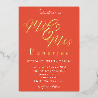 Herr & Frau Royal Orange Red Wedding Foil Einladun Folieneinladung