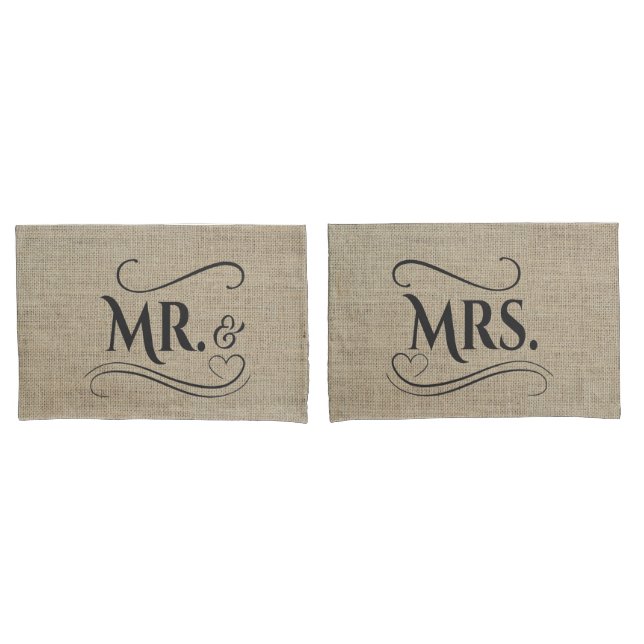 Herr & Frau Rustic Burlap Country Wedding Paare Kissenbezug (Vorderseite-Set)