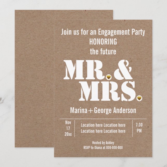 Herr & Frau Typografie Krampf-Hochzeitspartei Einladung (Vorne/Hinten)