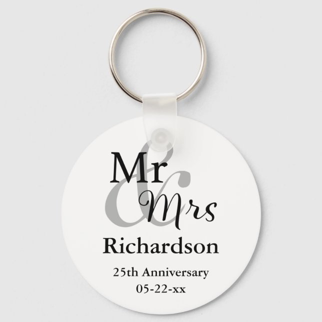 Herr & Frau Wedding Anniversary Keyrings Name & Da Schlüsselanhänger (Vorderseite)