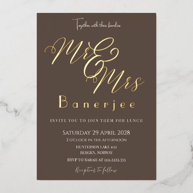 Herr & Frau Wedding Foil Einladung (Vorderseite)