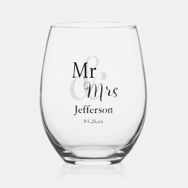 Herr & Frau Wedding mit Name & Datum Weinglas Ohne Stiel