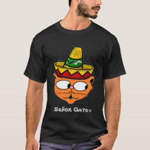 Herr Gato Cartoon Dünner Schnurrbart Fiesta Katze T-Shirt