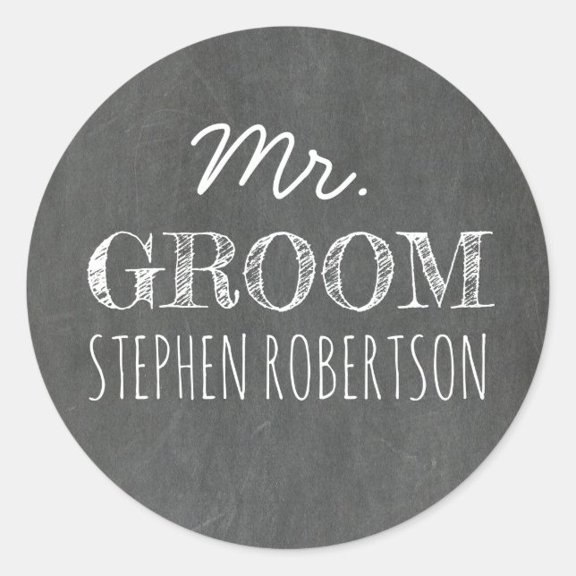 Herr Groom Chalkboard Runder Aufkleber (Vorderseite)