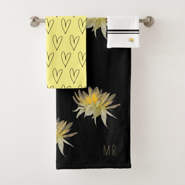 Herr Groom Wedding Geschenk Sonnenblumen Schwarz u Badhandtuch Set (Insitu)