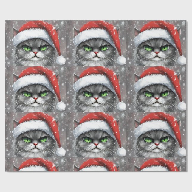 Herr Grumpy Face (Grau) Weihnachtskatze Geschenkpapier (Flach)