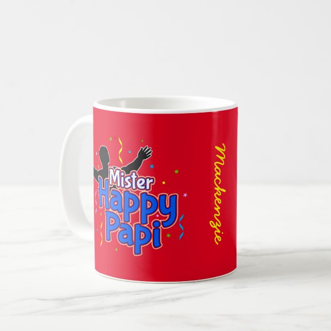 Herr Happy Papi mit Ihrem Namen auf RED Kaffeetasse (Vorderseite Links)