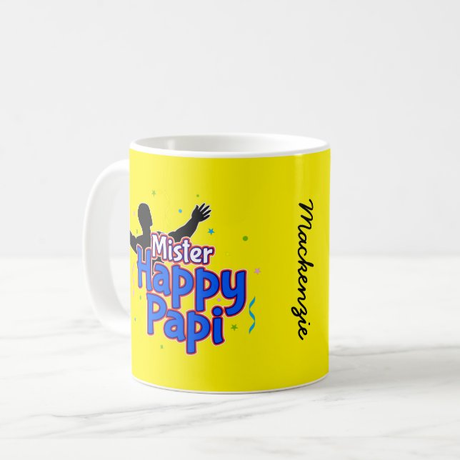 Herr Happy Papi mit Ihrem Namen auf YELLOW Kaffeetasse (Vorderseite Links)