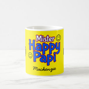 Herr Happy Papi mit Smile-Emojis und Namen auf GEL Kaffeetasse