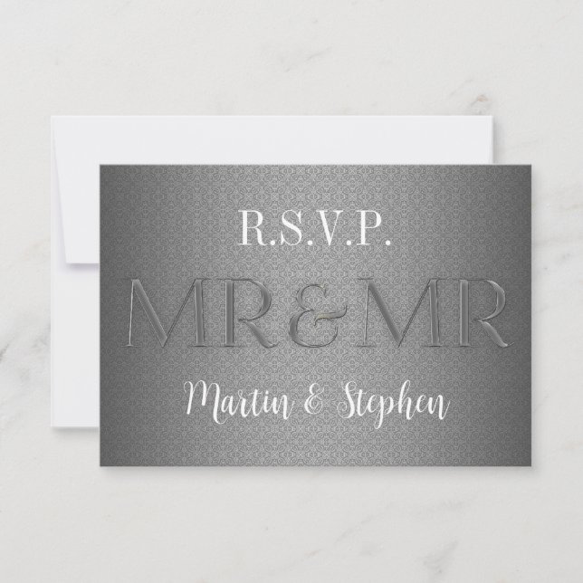 Herr & Herr Gay Wedding RSVP in Silver Karte (Vorderseite)