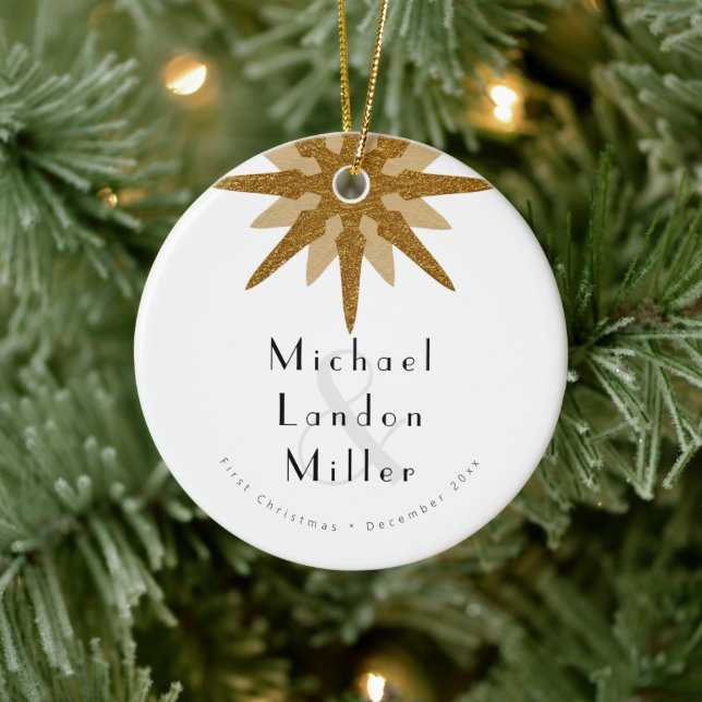 Herr + Herr Newlywed 1. Christmas Art Deco Snowfla Keramik Ornament (Baum)