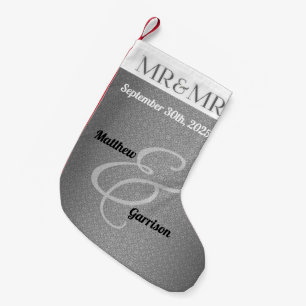 Herr & Herr Silver Damask Gay Wedding with Names Kleiner Weihnachtsstrumpf
