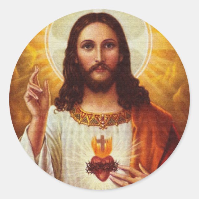 Herr Jesus Christus und das heilige Herz Runder Aufkleber (Vorderseite)