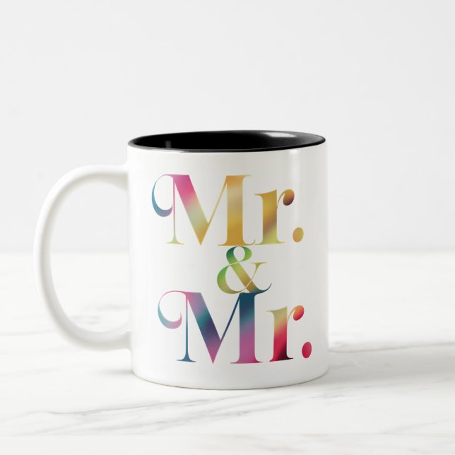 Herr & Mr. Gay Bachelor Party Gay Marriage Zweifarbige Tasse (Links)