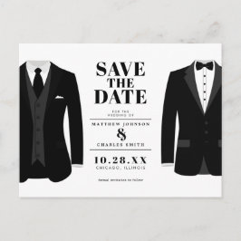Herr & Mr. Modern Black Wedding Tux - Save the Dat Postkarte