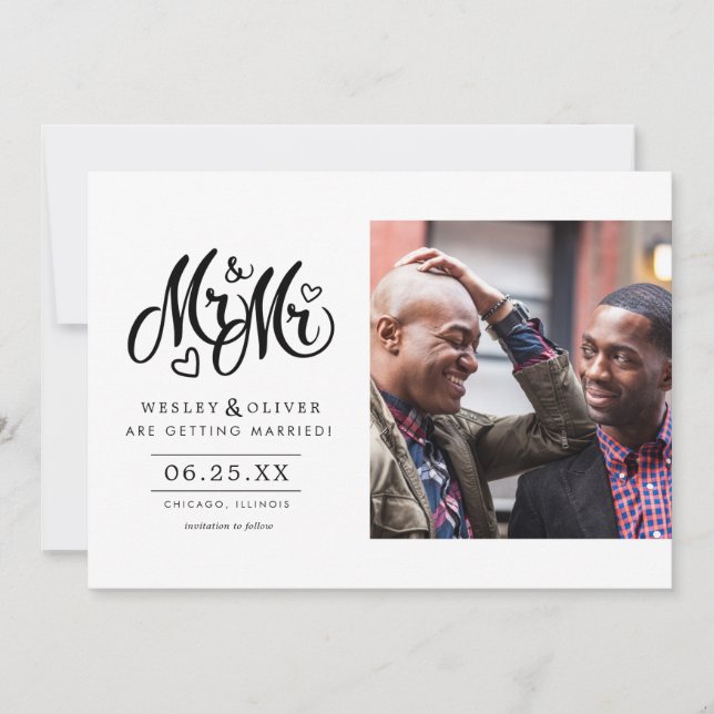 Herr & Mr. Script - Save the Date mit Foto (Vorderseite)