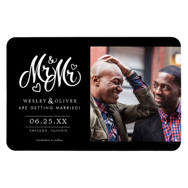Herr & Mr. Script - Save the Date mit Foto Magnet (Horizontal)