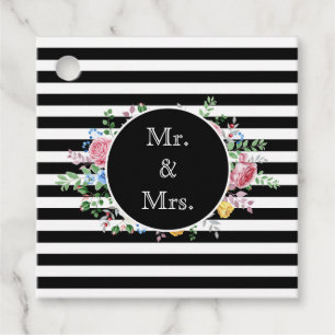 Herr & Mrs. Black and White Striped Blume Geschenkanhänger