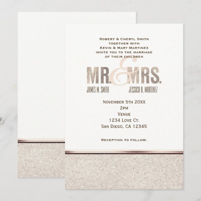 Herr & Mrs. Champange Sparkle Wedding Einladung (Vorne/Hinten)