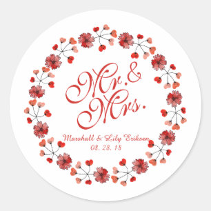 Herr & Mrs. Elegant Floral Wedding   Aufkleber