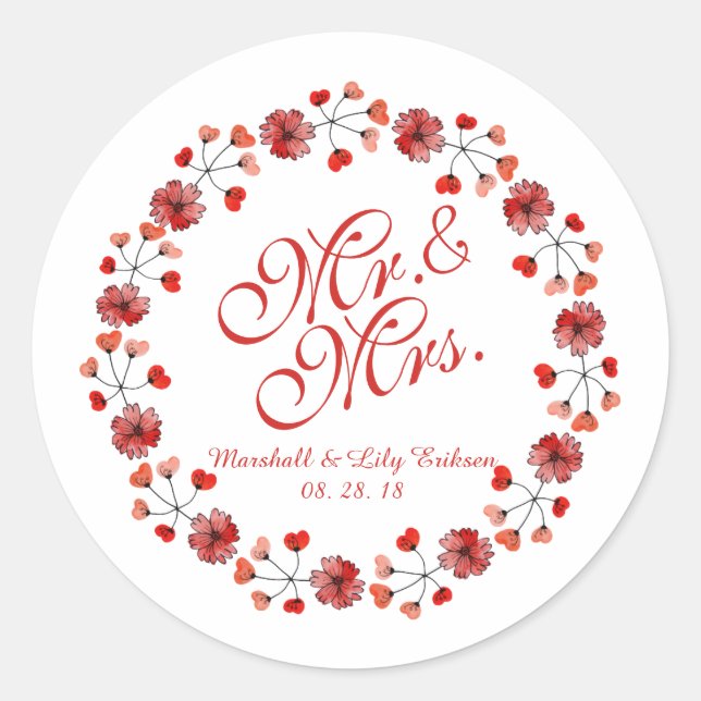 Herr & Mrs. Elegant Floral Wedding | Aufkleber (Vorderseite)