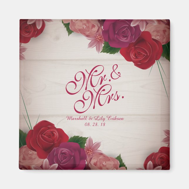 Herr & Mrs. Elegant Floral Wedding Magnet (Vorne)