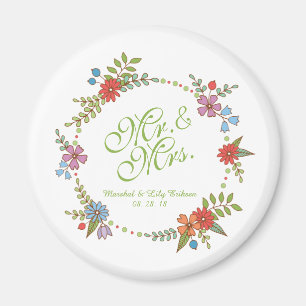 Herr & Mrs. Elegant Floral Wedding   Magnet
