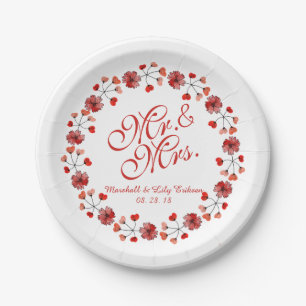 Herr & Mrs. Elegant Floral Wedding Paper Plate Pappteller