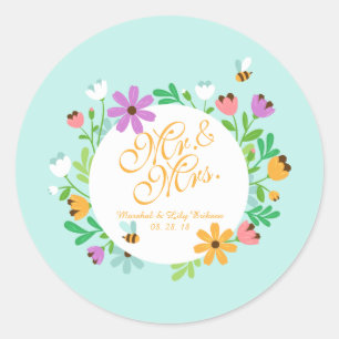 Herr & Mrs. Elegant Floral Wedding SIEGEL Runder Aufkleber