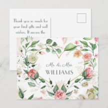 Herr & Mrs. Elegant Pink Floral Gold Heart Wedding