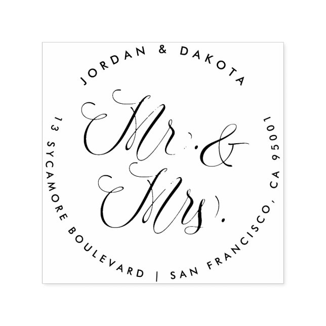 Herr & Mrs. Elegant Script Wedding Rücksendeadress Permastempel (Design)