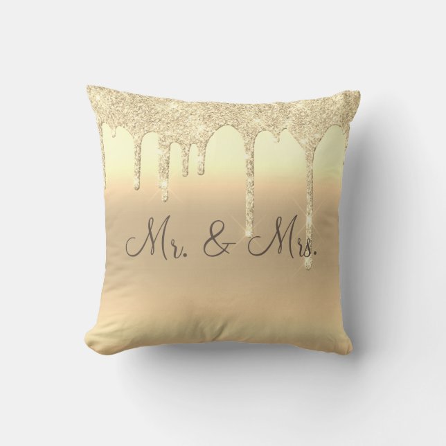 Herr & Mrs. Gold Glitzer Wedding Keepake Elegant Kissen (Vorderseite)