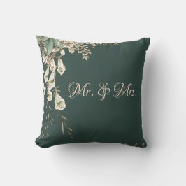Herr & Mrs Green Floral Script Elegant Wedding Kissen