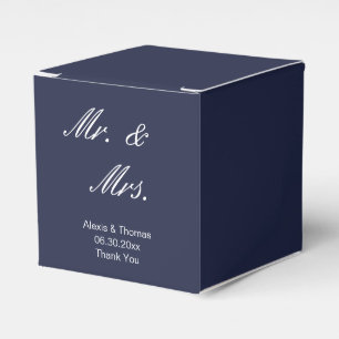 Herr & Mrs. in White Script Midnight Blue Wedding Geschenkschachtel