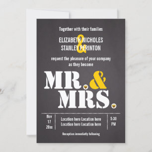 Herr & Mrs. Modern typografisch schwarz, gelb Hoch Einladung