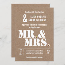 Herr & Mrs. Modern typography kraft paper wedding