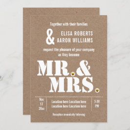 Herr & Mrs. Modern typography kraft paper wedding Einladung