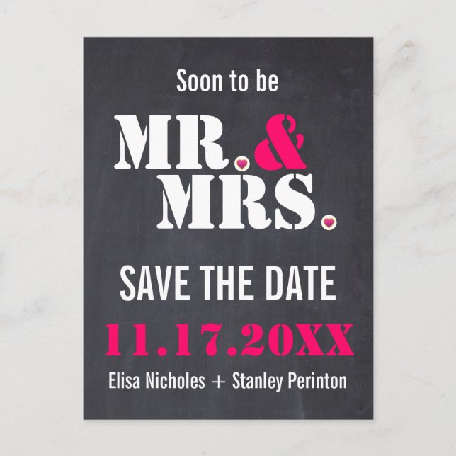 Herr & Mrs Modern typography wedding Save the Date Ankündigungspostkarte (Vorderseite)