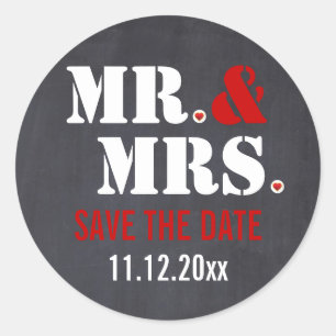 Herr & Mrs Modern typography wedding Save the Date Runder Aufkleber